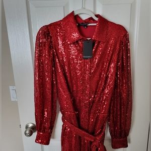 ELOQUII RED Sequin jumpsuit with collar
